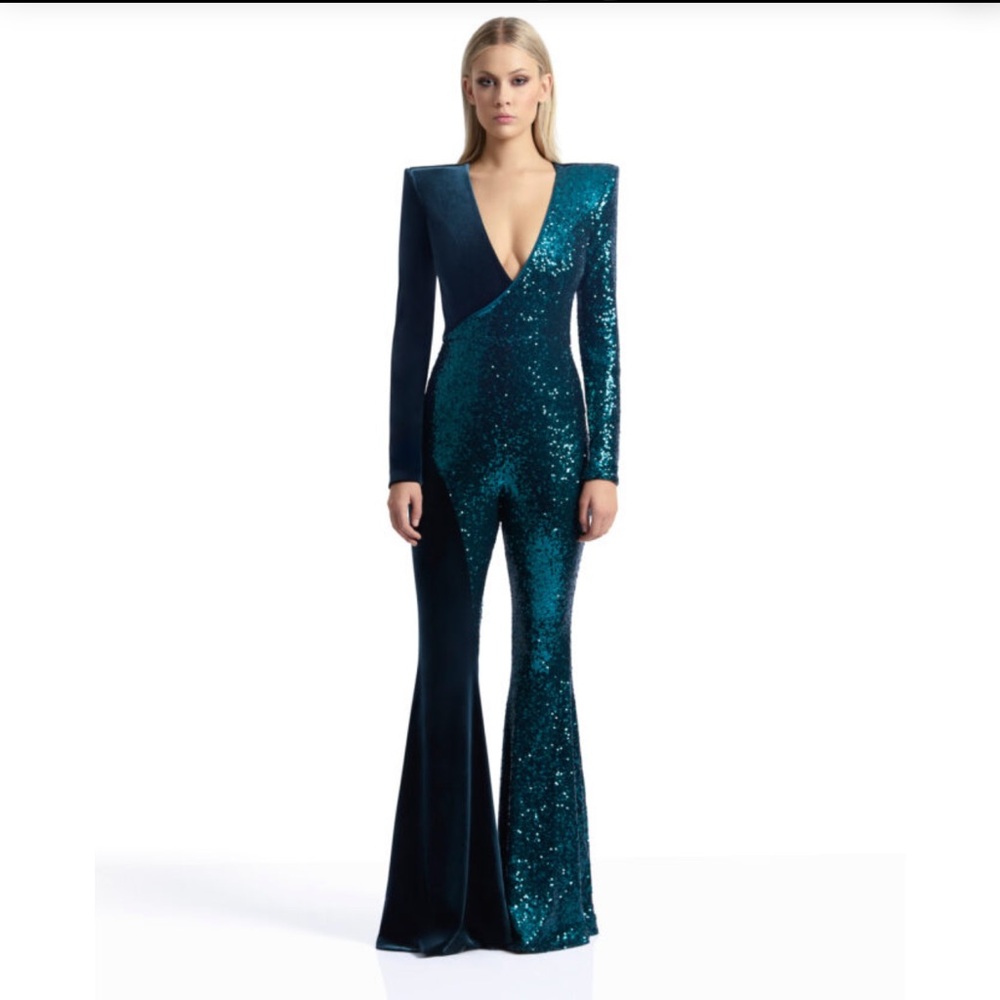 Zhivago Perfume Exotico Emerald Sequin Jumpsuit - Picture 3 of 11